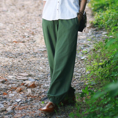 谧私文艺复古森林系松紧腰棉麻长裤森女裤子灯笼裤系带休闲裤秋冬