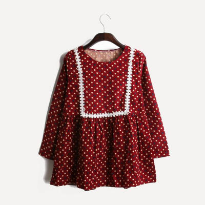 秋冬韩版复古清新百搭蕾丝花边波点圆点长袖连衣裙短裙女