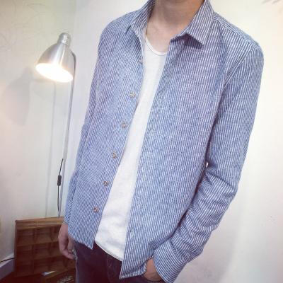 加绒加厚日系条纹衬衫 秋冬装英伦男士保暖韩版修身长袖衬衣