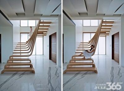 流动的木质楼梯设计