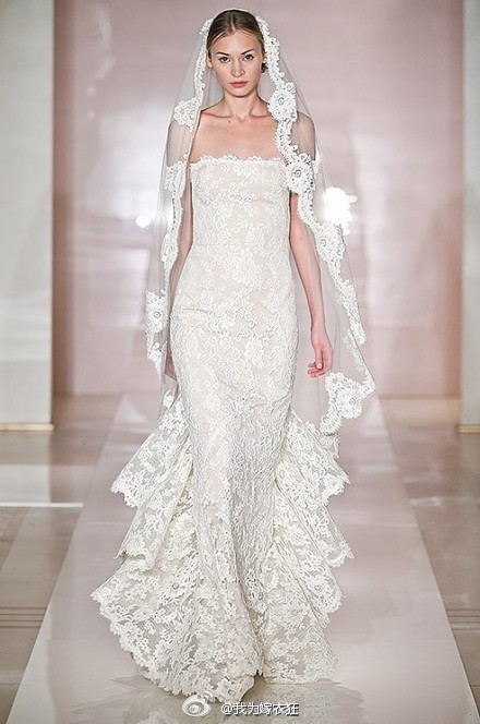 Reem Acra 2014秋冬系列，婚纱用羽毛的轻盈之美，带来了一个纯白色的唯美世界。