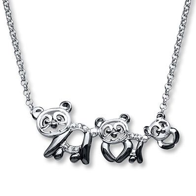 Panda Family Necklace Diamond Accents Sterling Silver