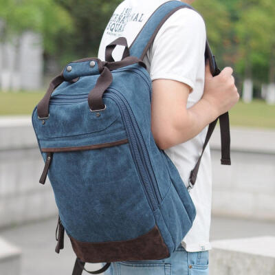 学院风双肩包 男韩版潮流帆布背包 学生书包电脑包 休闲旅游包包