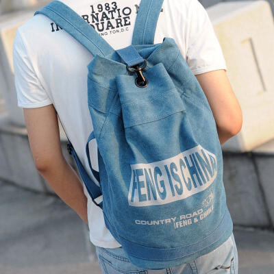 男士双肩包 男 韩版潮流帆布休闲包水桶包书包 时尚旅行背包