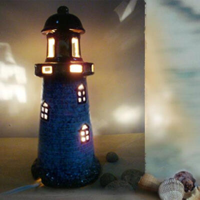 创意礼物 地中海灯塔装饰台灯 卧室床头陶瓷小台灯夜灯可爱生日