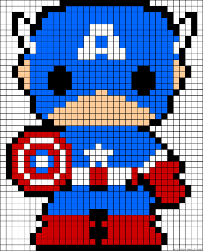 Captain America perler bead pattern I think it would work for a cross-stitch pattern.