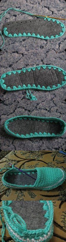 crochet slippers attached to a felt? leather? fabric? bottom. These would last so much longer!