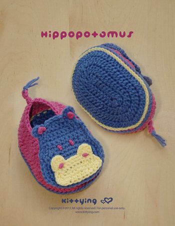 Hippopotamus Baby Booties Crochet PATTERN SYMBOL from Kittying.com