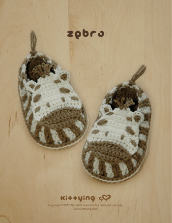 Zebra Baby Booties Crochet PATTERN, SYMBOL DIAGRAM (pdf) by kittying