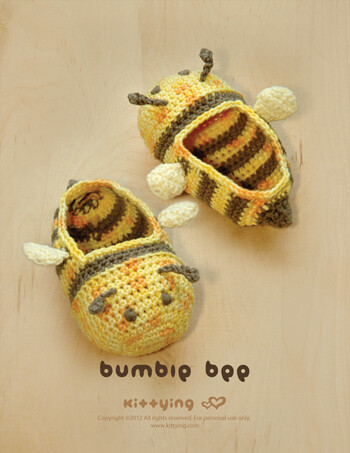 Bumble Bee Baby Booties Crochet PATTERN, Chart &amp;amp; Written Pattern by kittying