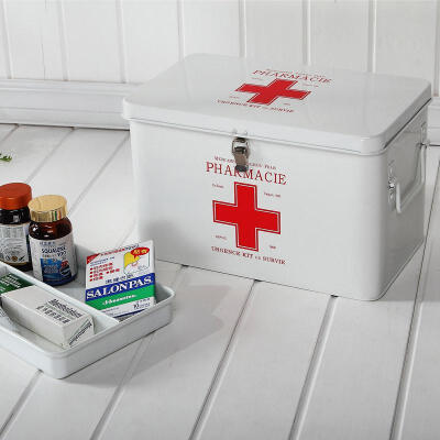 欧润哲 特大号双层多格铁制医药箱 药物收纳盒 家庭用急救箱子