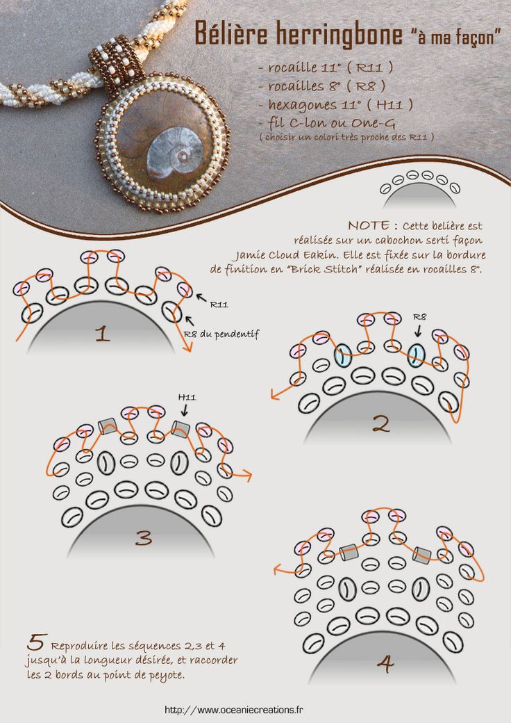 人字保释。 图中，在法语中的指令。 请注意如何白珠插入。 #seed #bead #tutorial