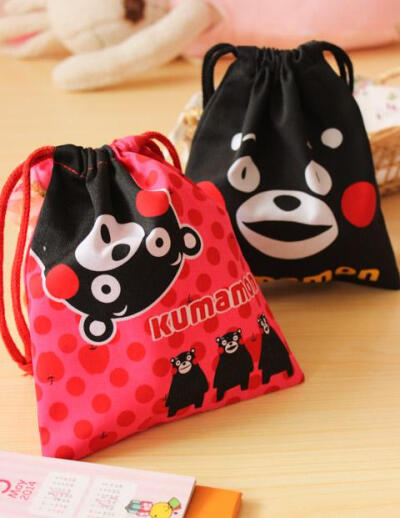 日本 熊本县 KUMAMON 可爱熊本束口袋 帆布收纳袋 杂物袋