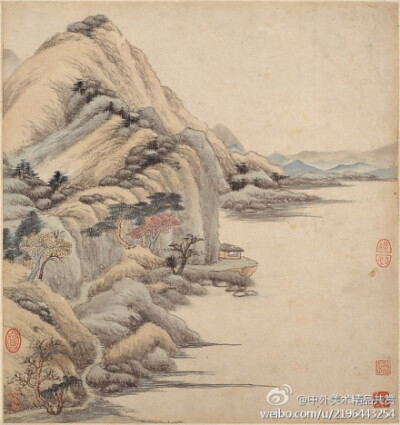 【國畫1463】清 王鑒 《山水圖》—— 紙本設(shè)色，清代王鑒國畫作品，現(xiàn)藏愛德華艾略特家族。