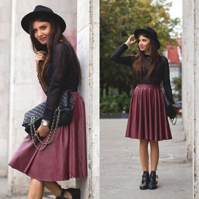 Larisa Costea - Sheinside Skirt, Missguided Sweater, Choies Cut Out Boots, Oasap Hat - Burgundy skirt