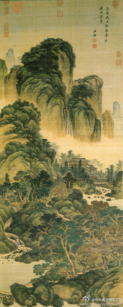 清 王鑒 《溪山深秀圖》—— 紙本設(shè)色，清代王鑒國畫作品，現(xiàn)藏臺北故宮博物院。