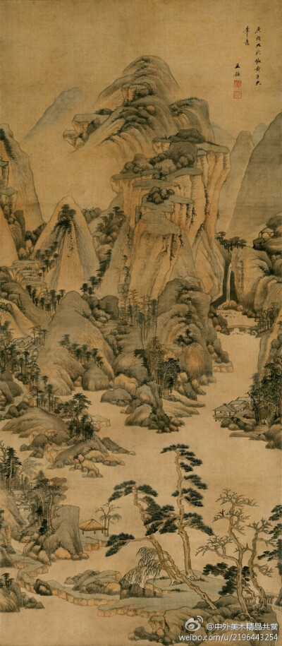 清 王鑒 《遠(yuǎn)山崗巒圖》—— 紙本設(shè)色，清代王鑒國畫作品，現(xiàn)藏遼寧省博物院。