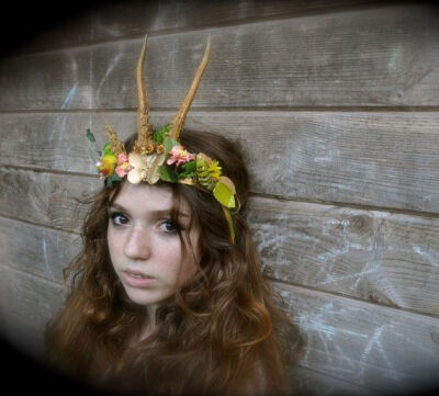 May Queen FRENCH TIARA Garland Antique gold band Deer Antlers vintage flowers leaves millinery Wedding Bridal Woodland Nymph Pagan Fairytale on Etsy, $225.00