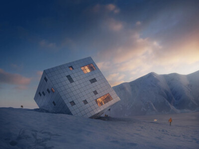 Cubed Slovakian Lodge Stands on a Corner in the High Tatra Mountains