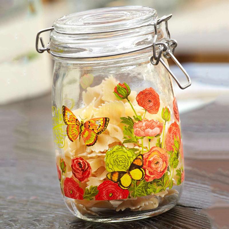 Evergreen印花玻璃圆形密封罐透明储物罐玻璃瓶收纳罐大号茶叶罐