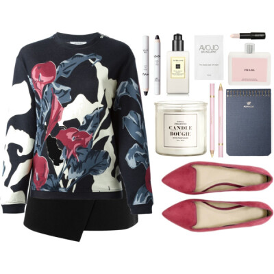 A fashion look from October 2014 featuring Carven sweatshirts and Warehouse mini skirts. Browse and shop related looks.