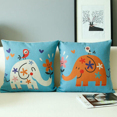 宜家卡通对象 棉麻抱枕办公室靠垫沙发垫靠枕护腰午睡含芯
