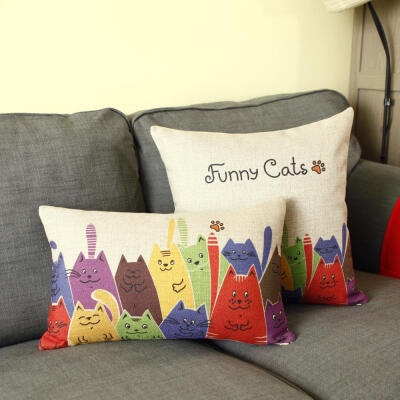 地中海猫猫头棉麻抱枕汽车办公室靠垫靠枕沙发护腰含芯