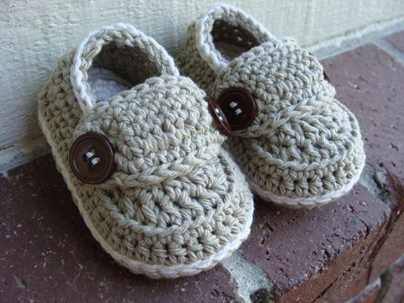 Crochet baby boy booties loafers shoes Made To by SilverSpoonTots, $18.00