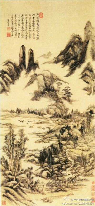 王鉴（1598-1677）—— 明末清初著名畫家；字玄照等，號香庵主等，江蘇太倉人，為明代著名文人王世貞曾孫；家藏古今名跡甚富，為其學習臨摹歷代名畫真跡提供了良好的條件；摹古工力很深，筆法非凡，擅長山水；與王時…