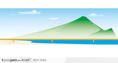 绿色山峰海水风景插画