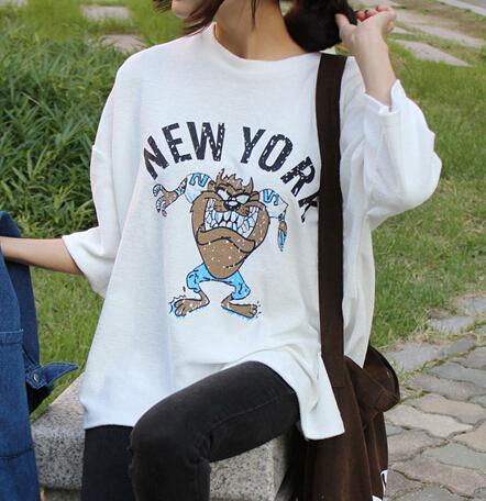 秋冬特 韩国miss&amp;lady愤怒小怪兽百搭七分袖休闲圆领T恤