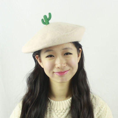 立体多肉植物 森女士可爱手工手作羊毛毡毛呢画家帽贝雷帽子