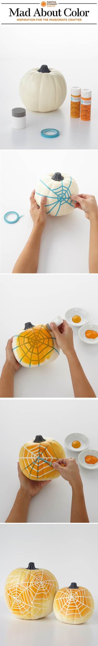 #DIY ombre spiderweb pumpkins with paints and tools from #marthastewartcrafts