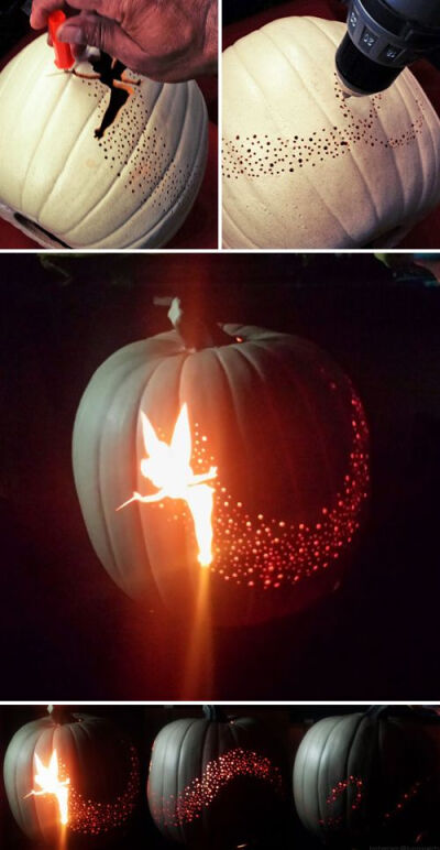 11 Ideas for Pretty Pumpkins • Tutorials and Ideas! Including, from 'instructables', Great instructions on making this beautiful tinker bell carved pumpkin.