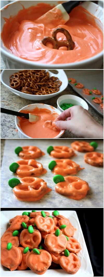 EASY PUMPKIN PRETZELS. I've done this a different way for a different holiday, but these look WAY easier!!!