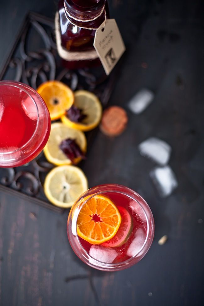 Vodka with hibiscus syrup and citrus