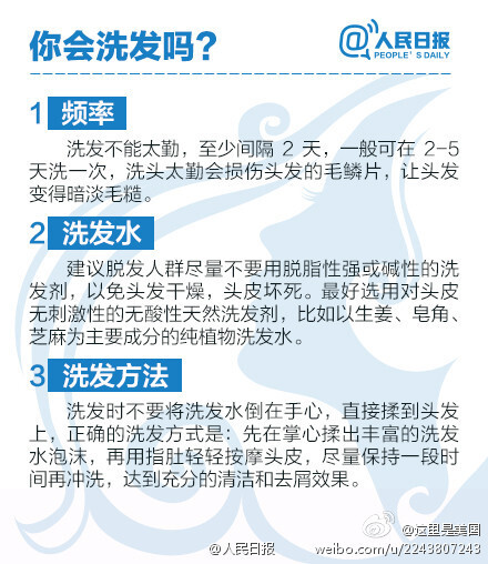 【18个习惯拯救脱发】每次洗完或者梳完头，地上、梳子上都是掉落的头发好担心？每天脱落头发不超100根，就属于正常，不必在意。但如果每天脱发超过100根，且持续超过两个月以上，就要怀疑自己是不是脱发了！洗发、护发、饮食、作息，头发喜欢的18个习惯↓↓给担心脱发的你！@人民日报