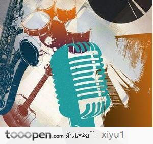 各种音乐乐器吉他、钢琴、萨克斯、架子鼓、话筒笔刷