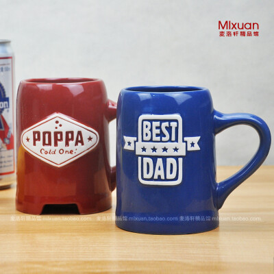 美国 Hallmark 贺曼品牌 POPPA BEST DAD 欧美啤酒杯 大容量600ml杯子 复古浮雕设计，更具有西部牛仔精神，市场稀少款 值得收藏 限量版