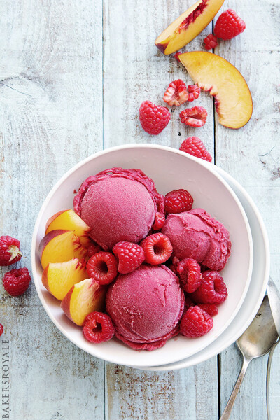 Raspberry and Peach Sorbet via Bakers Royale