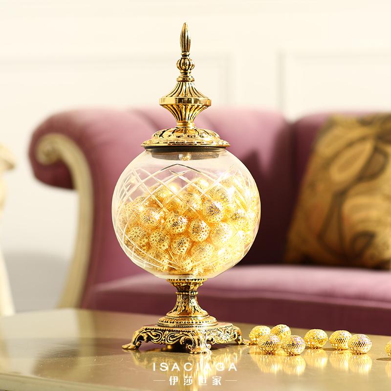 伊莎世家 Barocco巴洛克金色电镀玻璃储物罐 客厅高档装饰品摆件