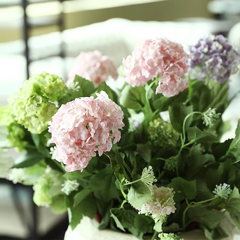 美单 高品优质仿真花绢花假花人造花 单枝2头短杆绣球团花荚蒾花