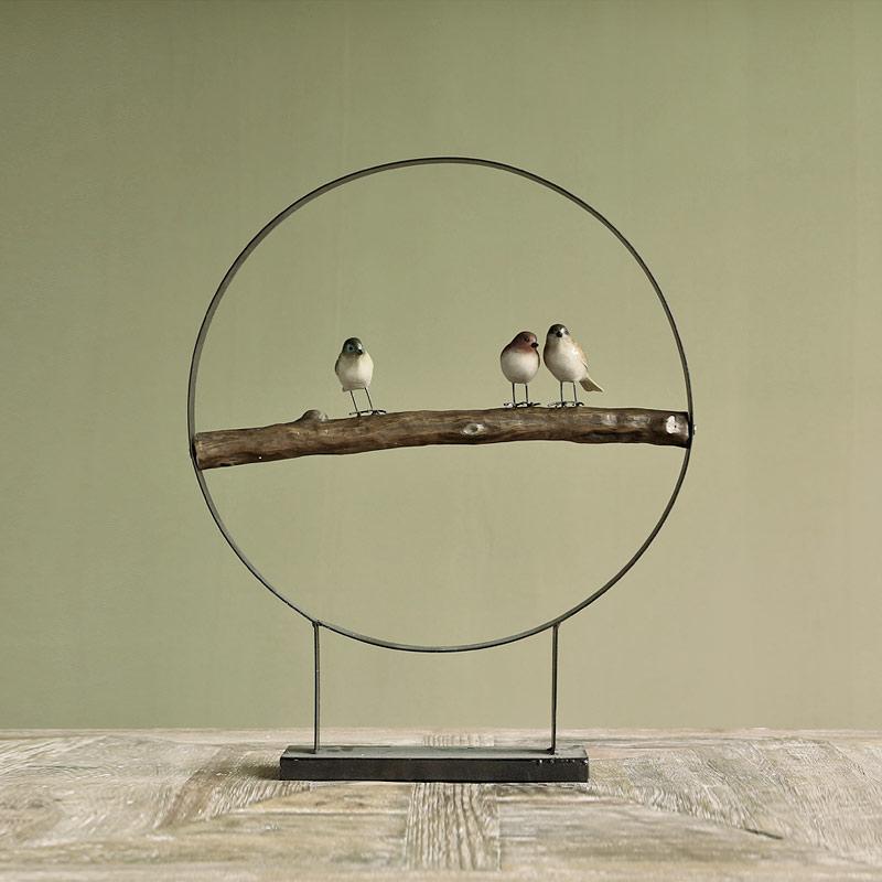 伊莎世家美式乡村旧工艺装饰品法式树脂摆件柏宜斯铁环里的小鸟