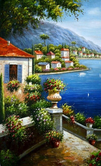 地中海油画风景 Mediterranea...