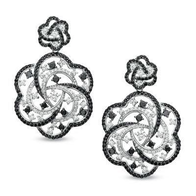 Triana Fine Jewellery 2-3/4 CT. T.W. Enhanced Black and White Diamond Flower Drop Earrings