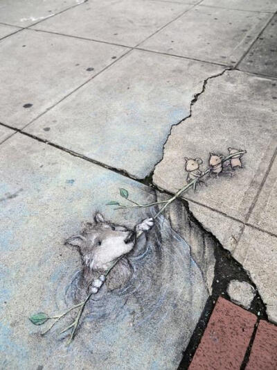 David Zinn 的新奇粉笔和木炭画。9月24日在 Ann Arborby 街创作克里斯托弗·乔布森的街头人物 。自2001年以来，艺术家和插画家大卫·津恩一直青睐密歇根州安阿伯市的大街小巷，创建用粉笔和木炭临时插图。利用找到的对…