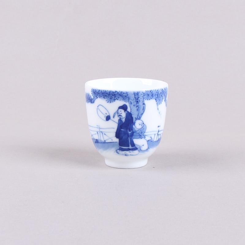 春山玉品 手绘青花山水人物踏青图茶杯 逍窑 陶瓷茶具 茶道