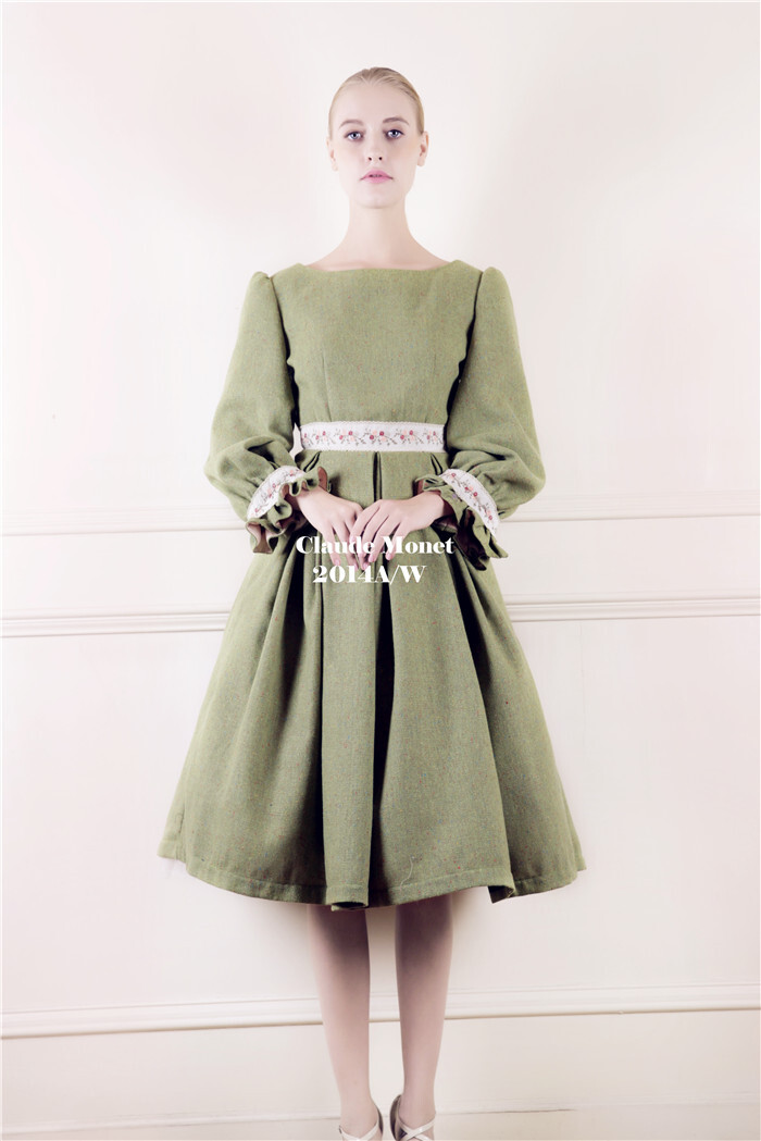 To My Fair Lady 致Monet爱德华风琴袖毛呢大摆裙