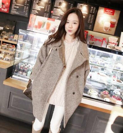 韩版秋冬装大衣女韩版修身中长款显瘦羊毛呢外套大衣