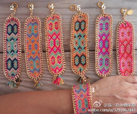 #猫小君de图片分享# 这就是我想做的，名字叫做友谊手链——friendship bracelets 分分钟点开新技能的感觉。估计在没熟练的情况下，一个手链要编4个多小时，或者是我挑战的图案太复杂了？……累……